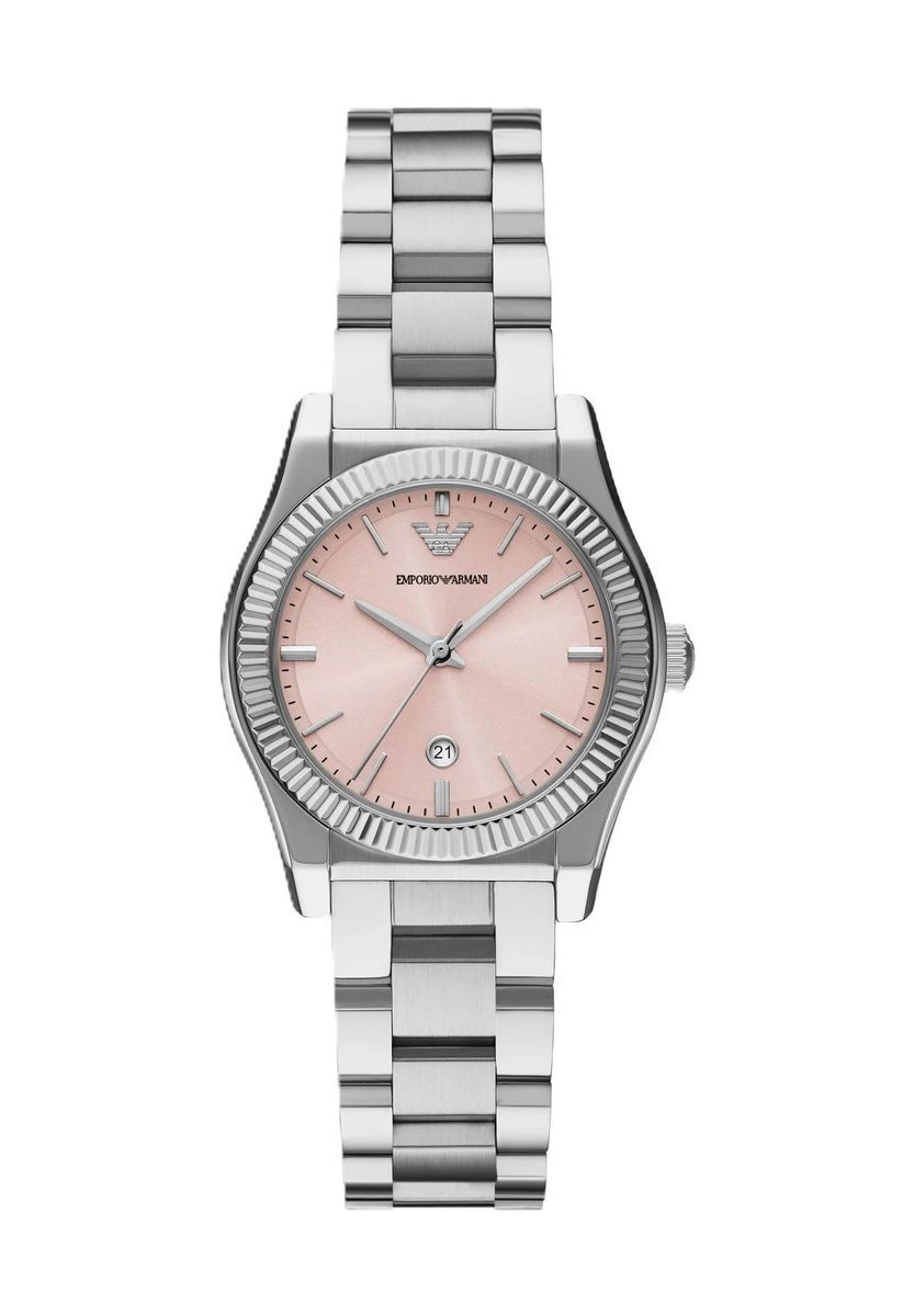 Edelstahluhr mit rosa Zifferblatt