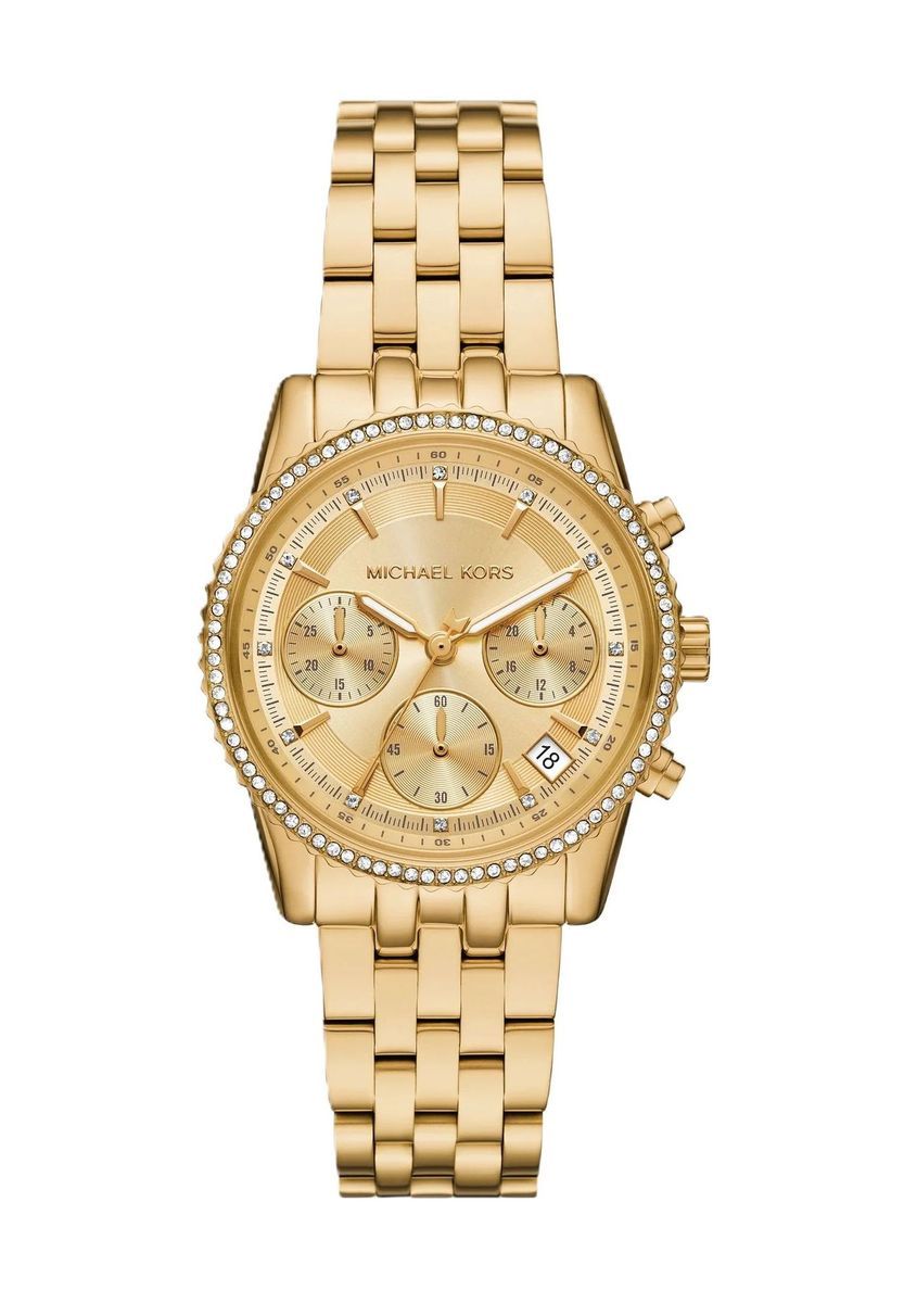 Elegante goldfarbene Chronographenuhr mit Kristallen