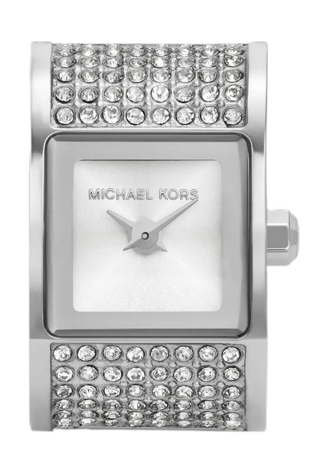 Kristallbesetzte silberfarbene Ringuhr