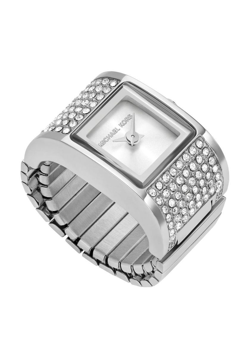 Kristallbesetzte silberfarbene Ringuhr