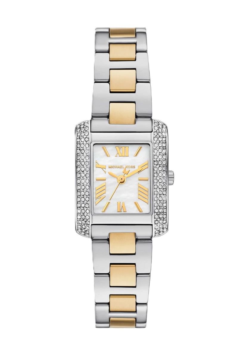 Zweifarbige Armbanduhr mit Kristallbesatz