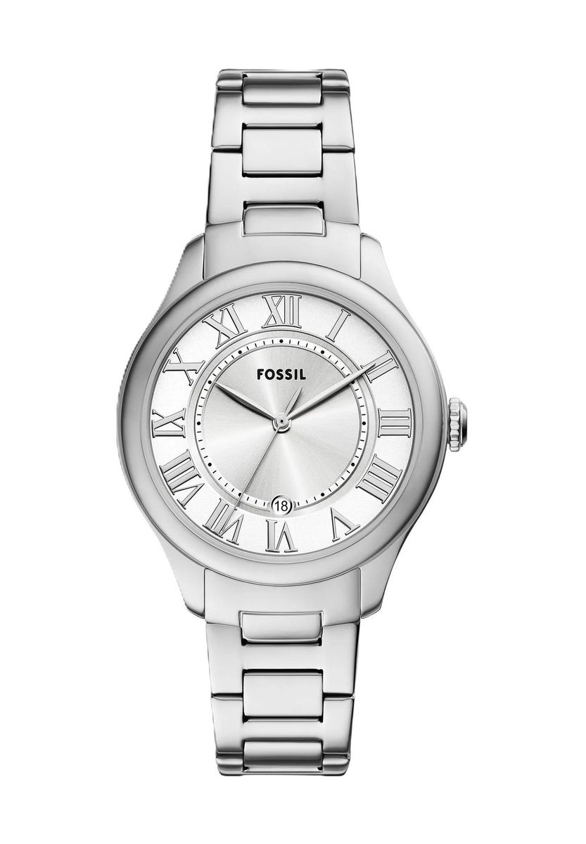 Elegante silberfarbene Uhr mit römischen Ziffern