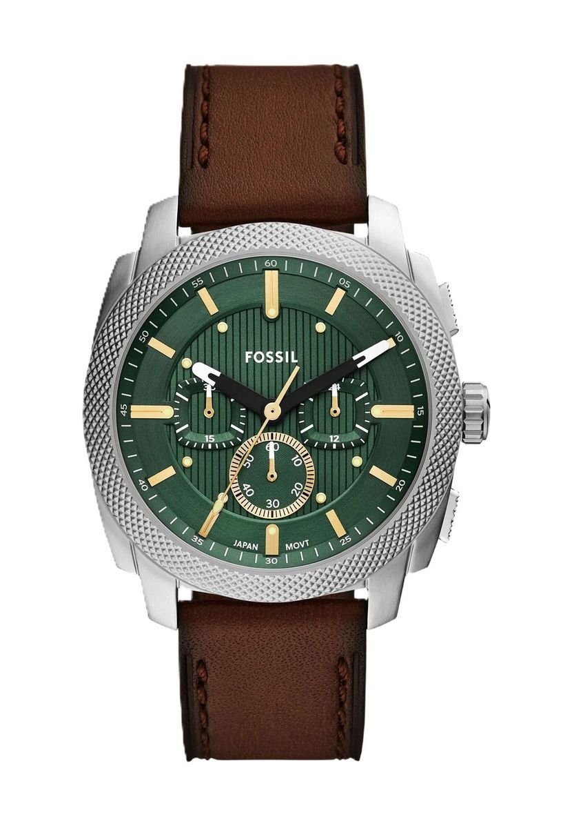 Herren Grün Chronograph Braune Lederuhr