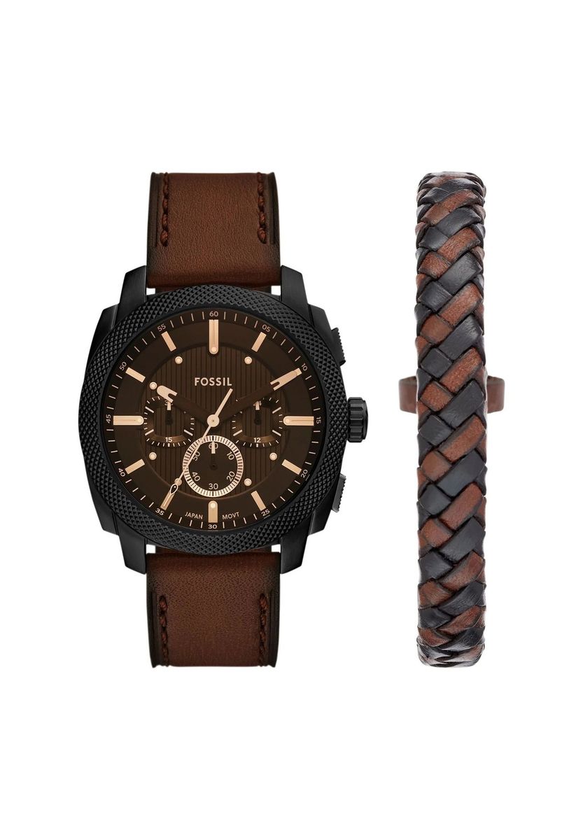 Chronograph Uhr Geschenkset mit braunem Zifferblatt