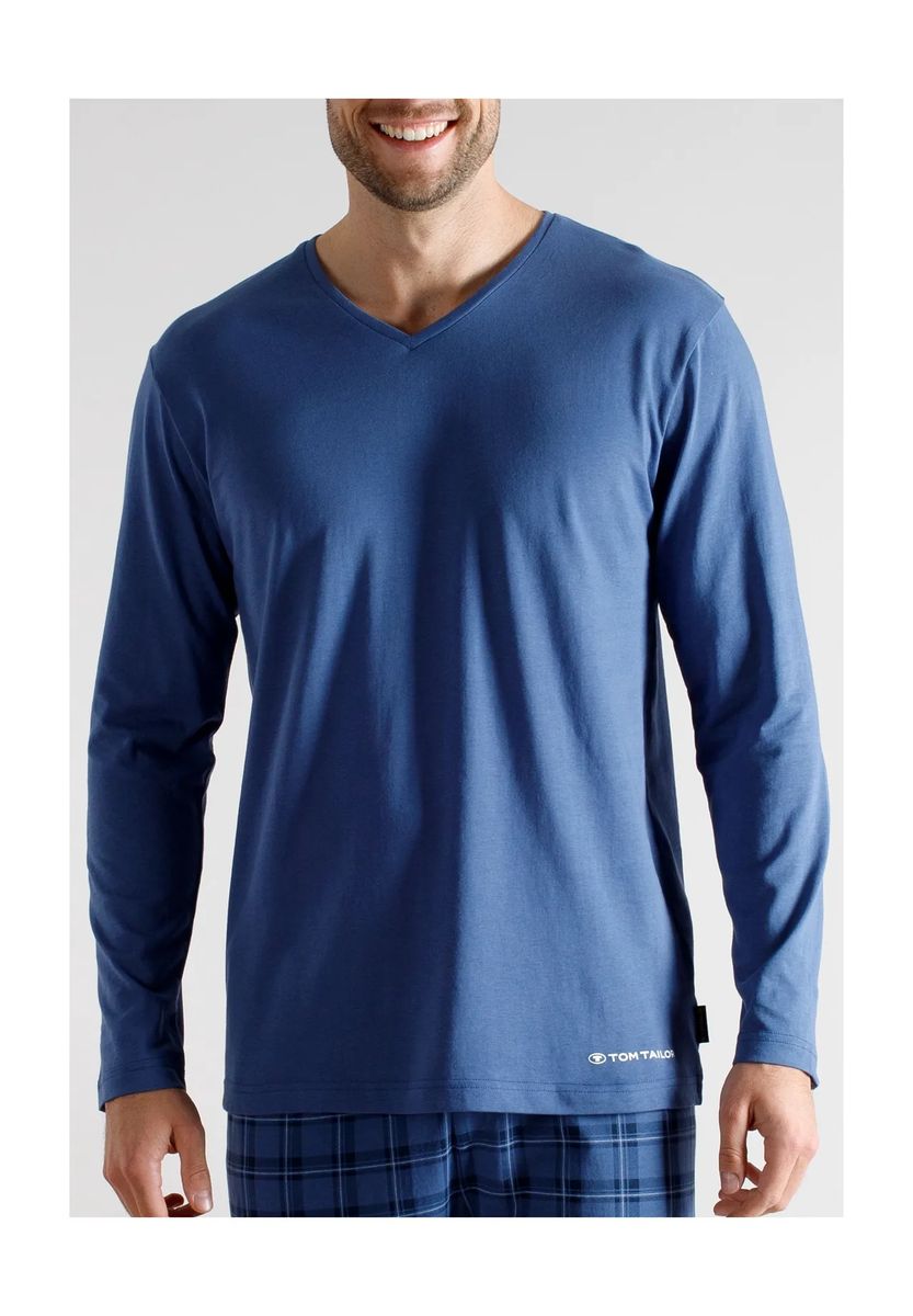 Langarm-Lounge-Oberteil mit V-Ausschnitt