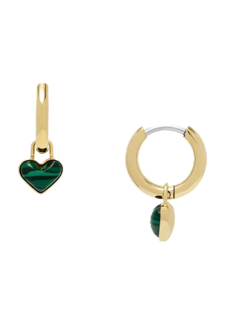 Goldene Creolen mit Malachit-Herz