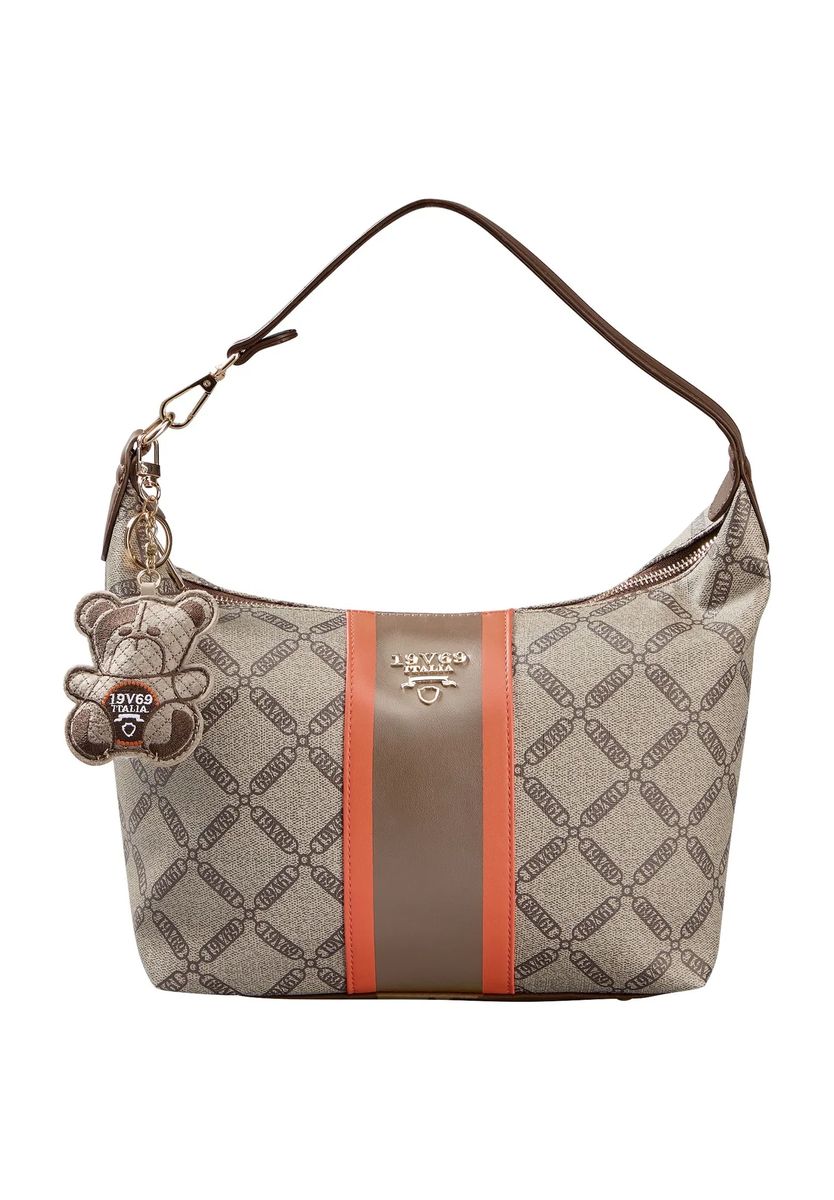 Gemusterte Hobo-Tasche mit Kontraststreifen