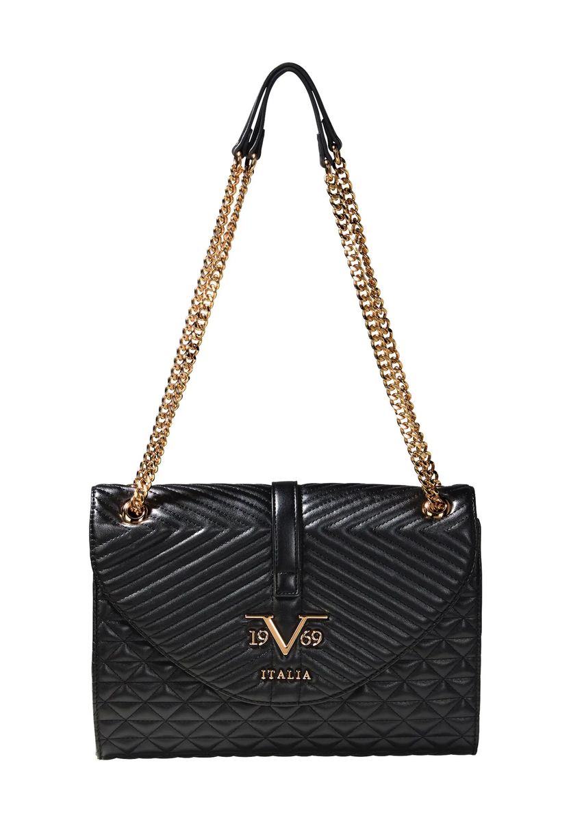Gesteppte Leder-Schultertasche mit Kettenriemen