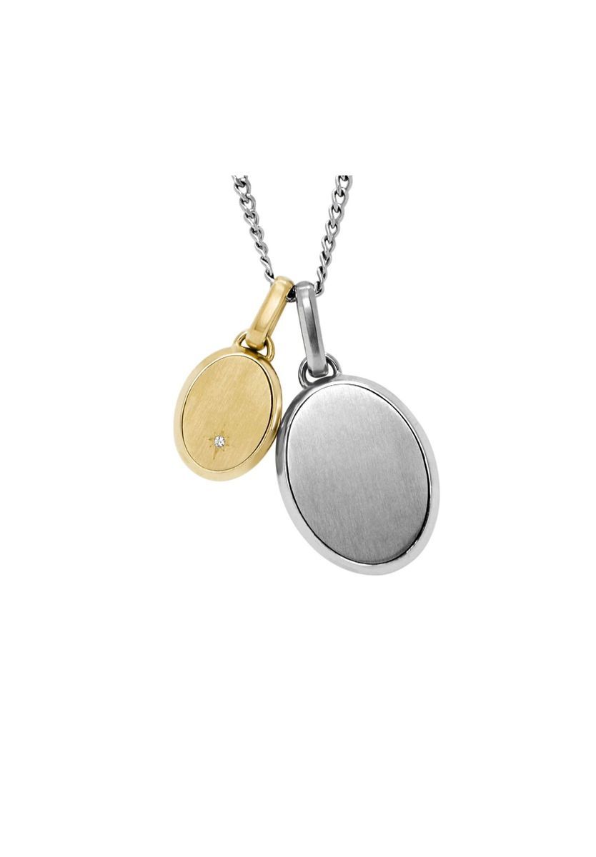 Herren Bicolor Edelstahl Oval Anhänger Halskette