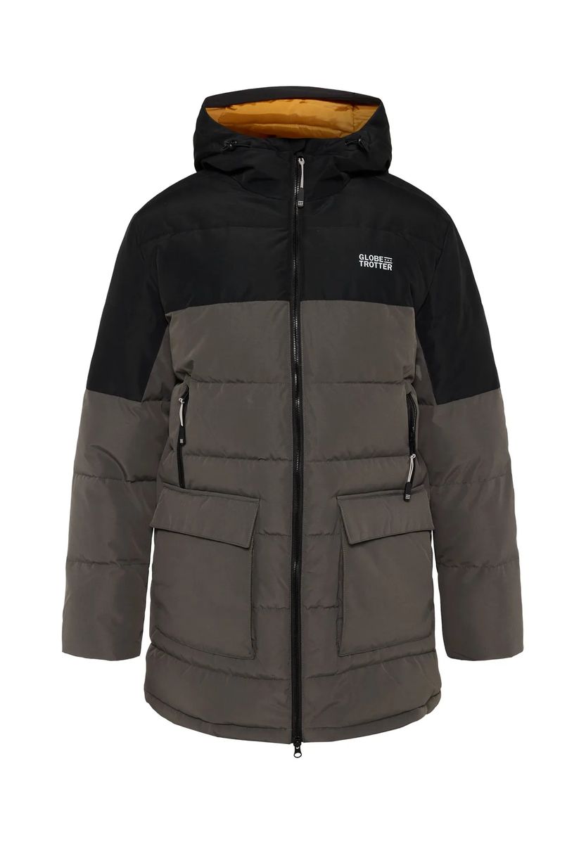 Zweifarbiger gesteppter Parka mit Kapuze