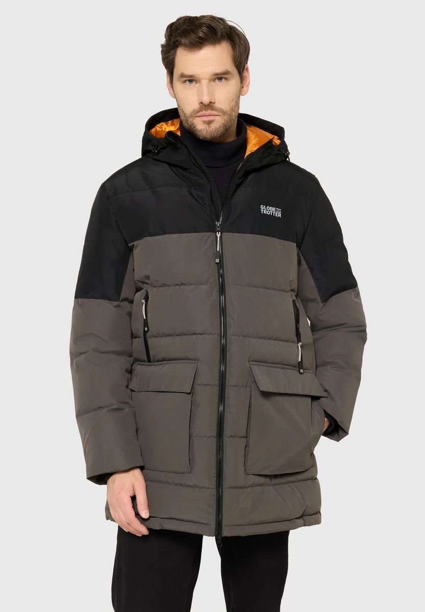 Zweifarbiger gesteppter Parka mit Kapuze
