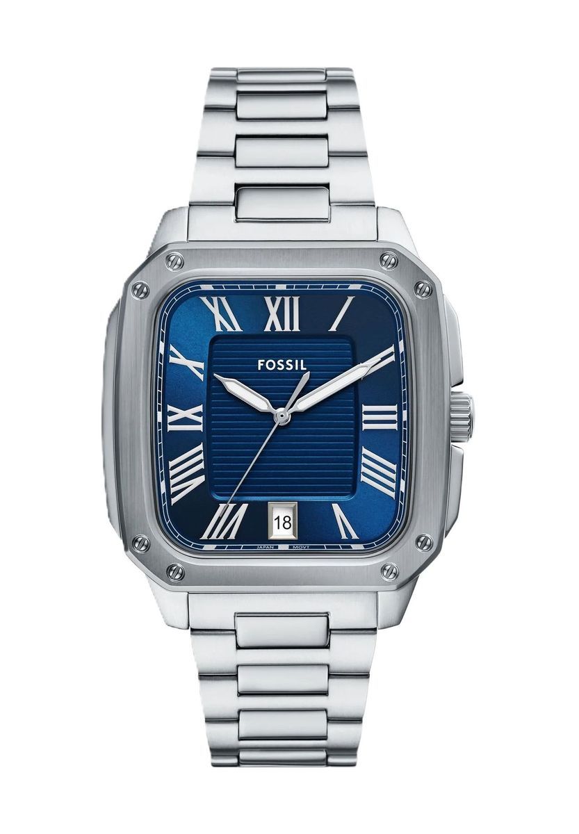 Klassische Edelstahl Uhr mit blauem Zifferblatt