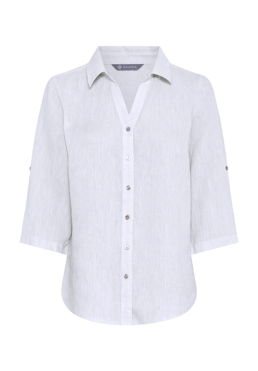 Gerade geschnittene Leinen-V-Ausschnitt-Bluse