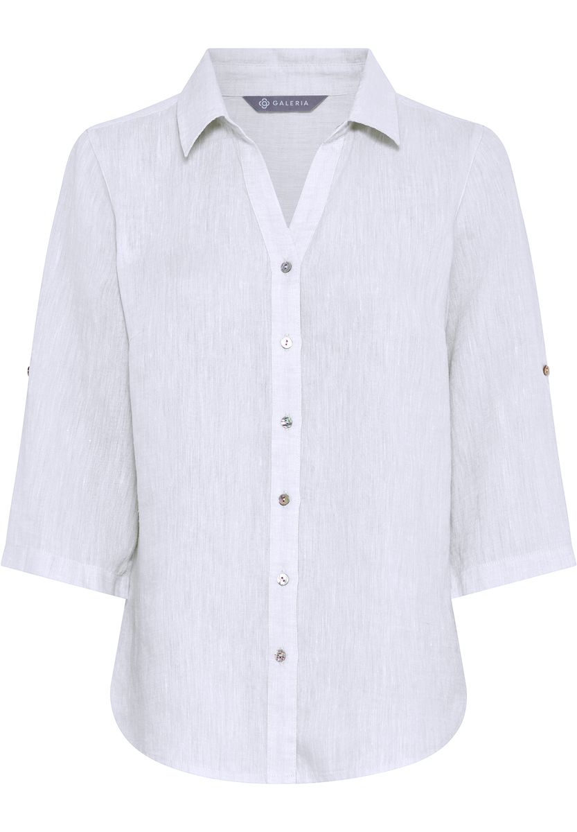 Gerade geschnittene Leinen-V-Ausschnitt-Bluse