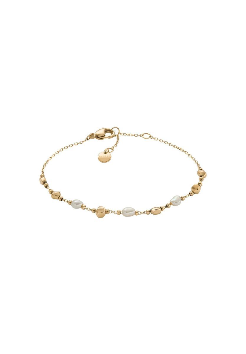Goldfarbenes Edelstahlarmband mit Süßwasserperlen
