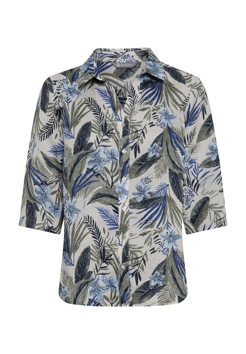 Leinenbluse mit tropischem Blätterprint