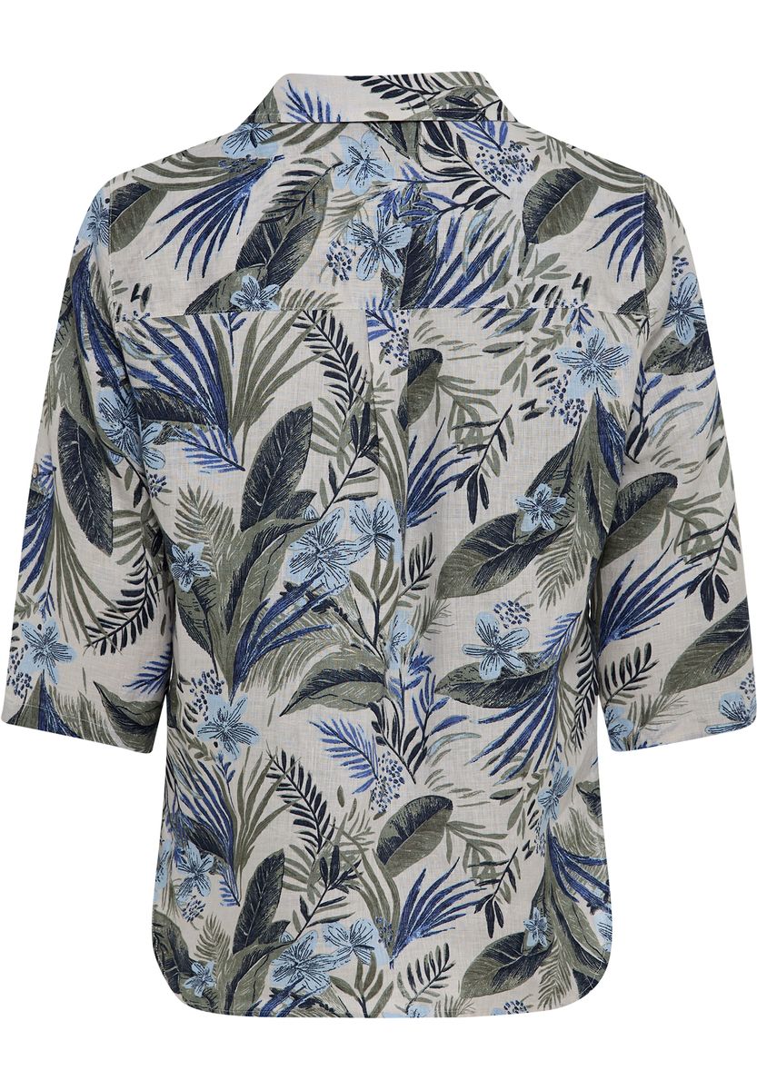 Leinenbluse mit tropischem Blätterprint