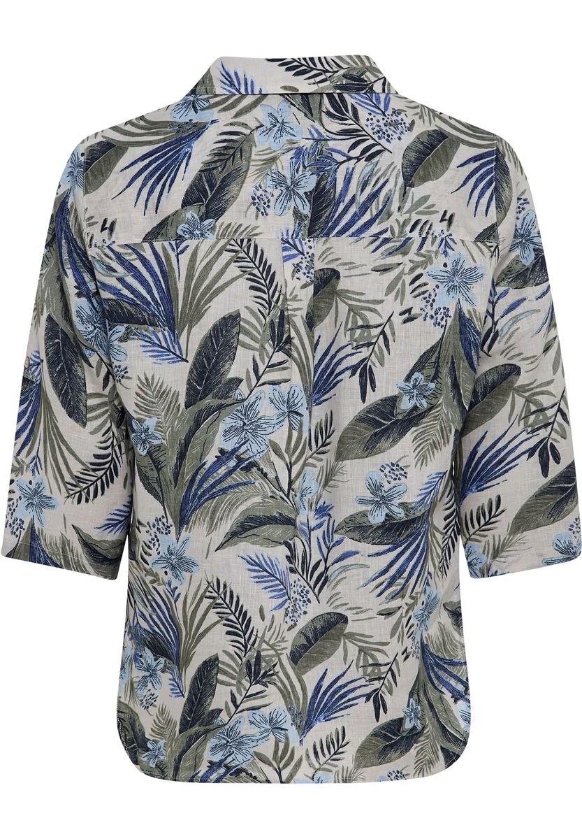 Leinenbluse mit tropischem Blätterprint