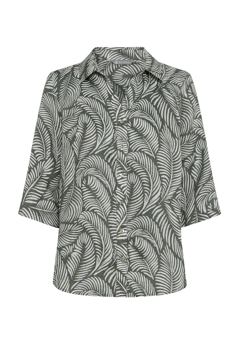 Leinenbluse mit Blattmuster