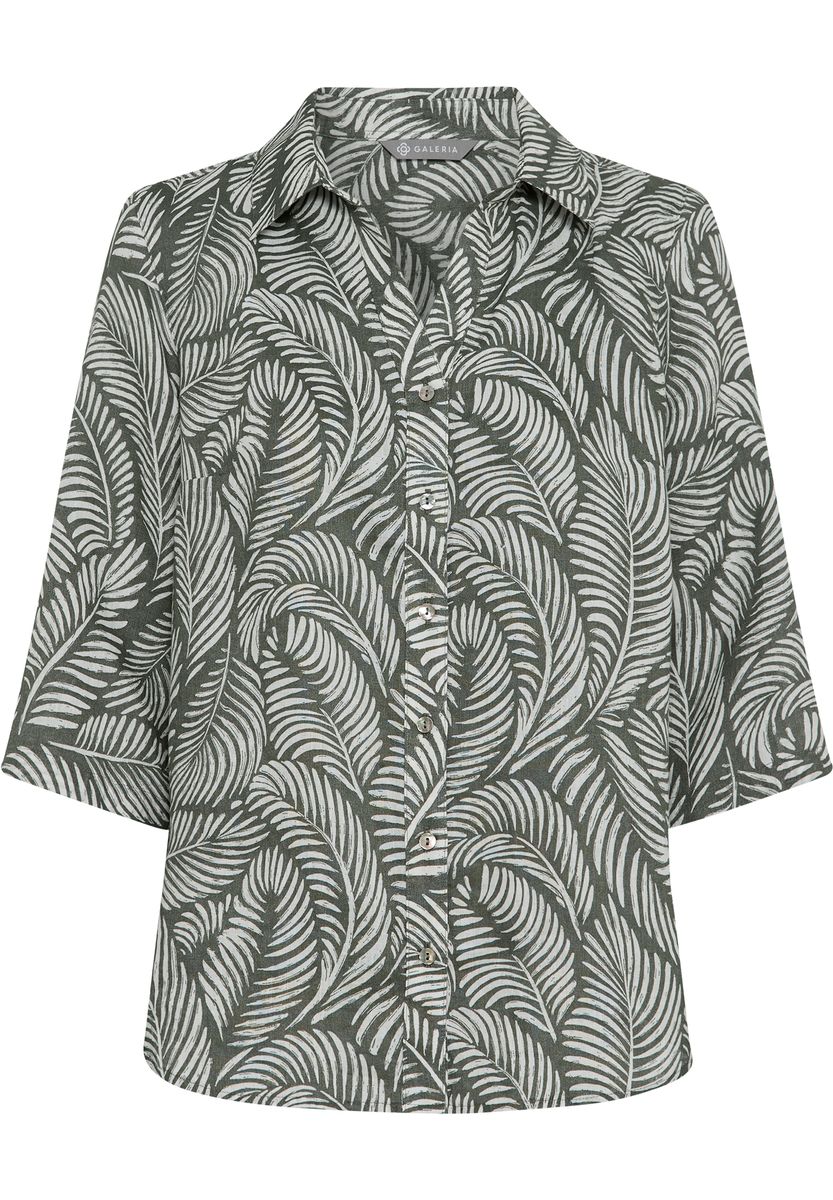 Leinenbluse mit Blattmuster