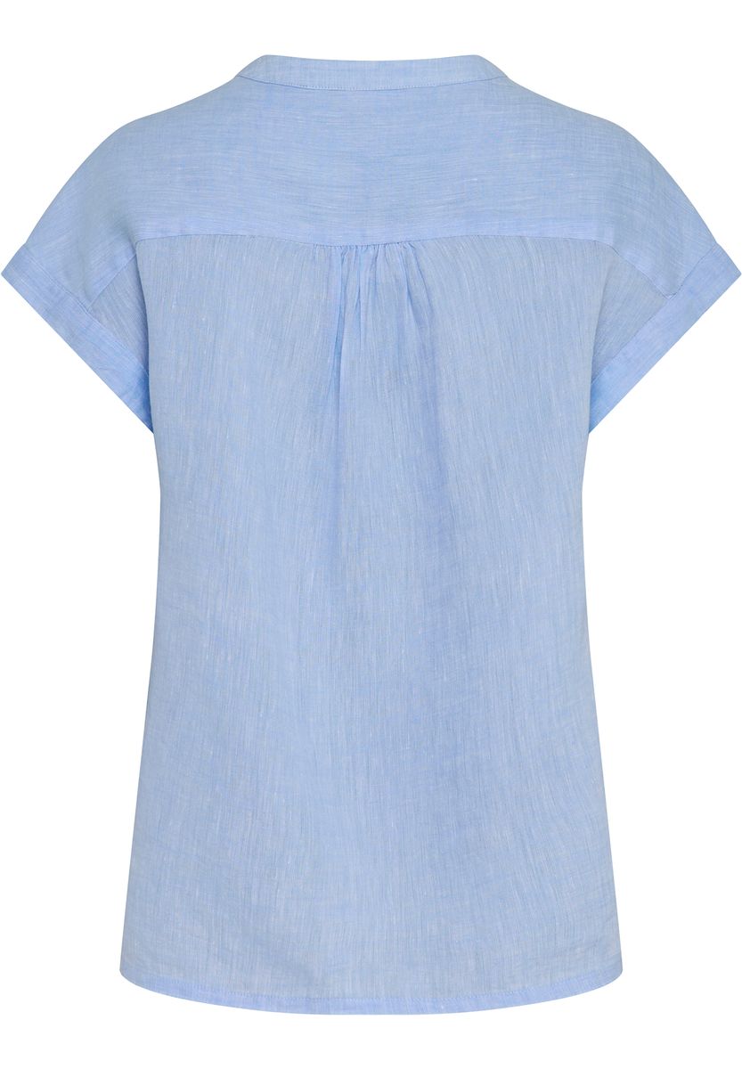 Kurzärmelige Leinenbluse mit Split-Neck