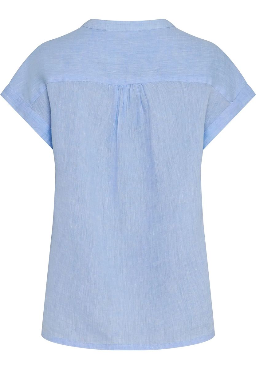 Kurzärmelige Leinenbluse mit Split-Neck