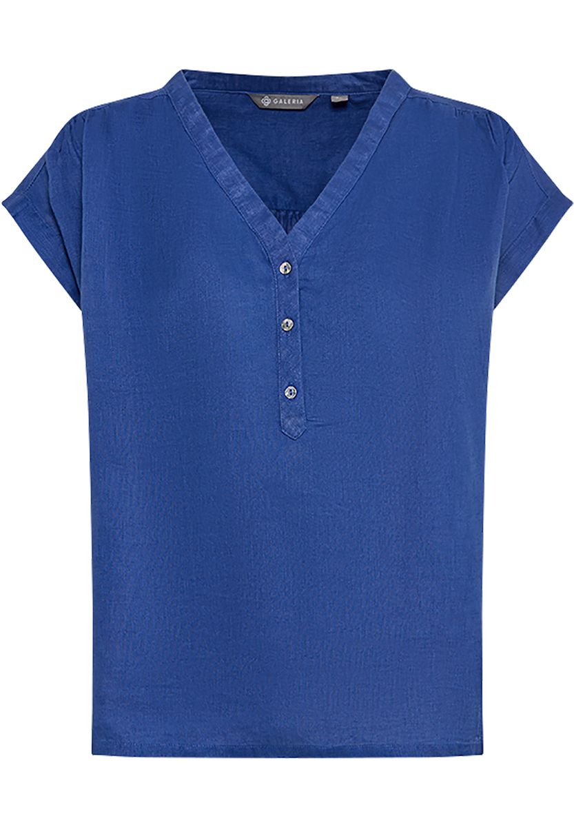 Kurzärmelige Henley-Bluse mit Split-Neck