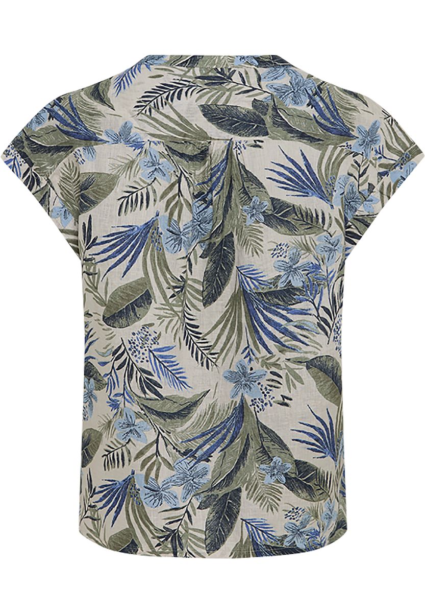 Bluse mit Tropenmuster und Split-Neck