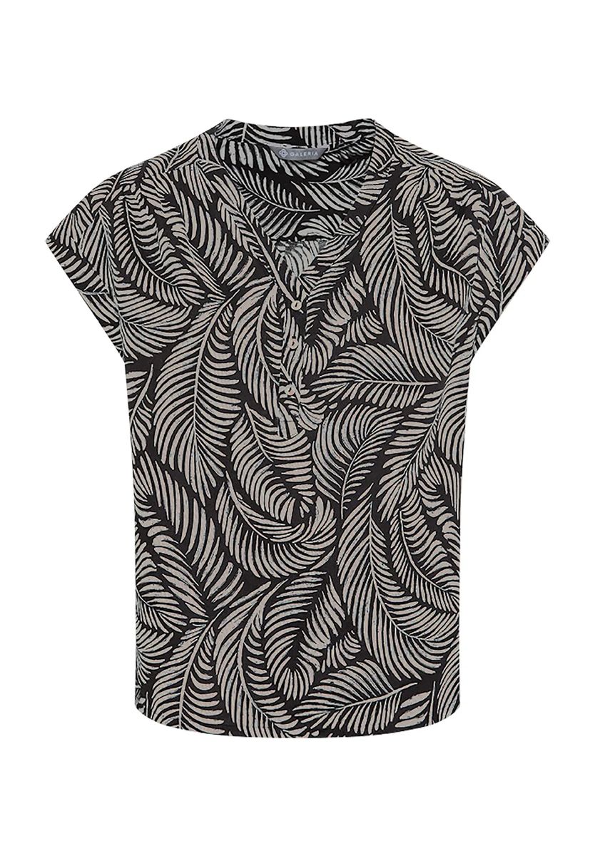 Henley-Bluse mit tropischem Palmendruck