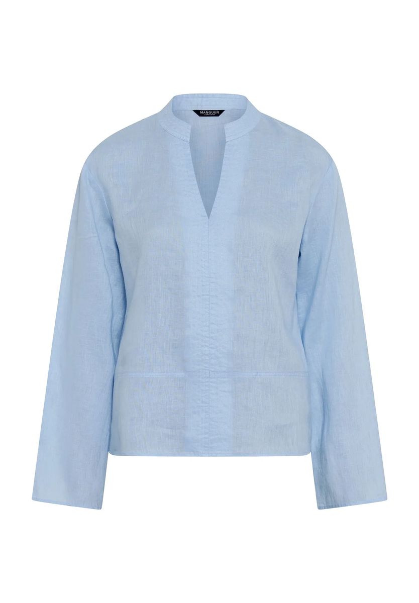 Minimalistische Leinenbluse mit Split-Neck