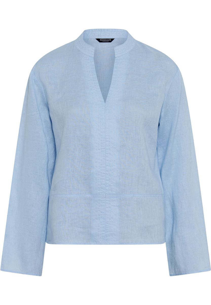 Minimalistische Leinenbluse mit Split-Neck