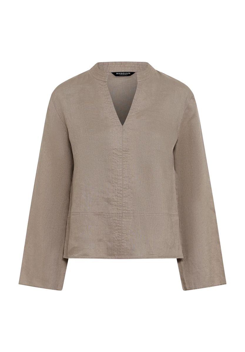 Minimalistische Leinenbluse mit Split-Neck