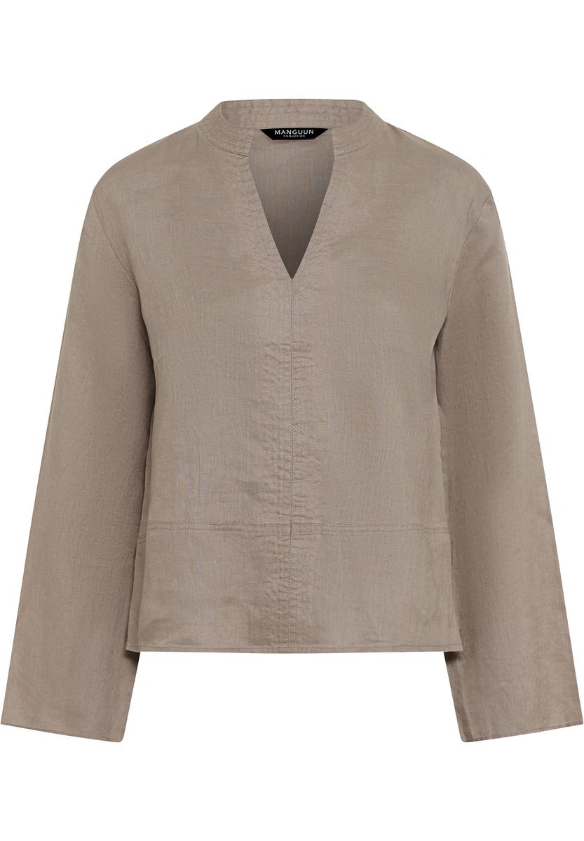 Minimalistische Leinenbluse mit Split-Neck
