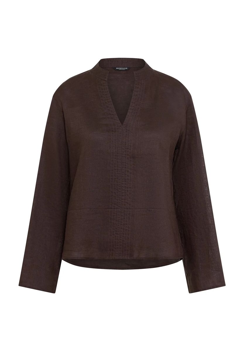 Leinenbluse mit Split-Neck Ausschnitt