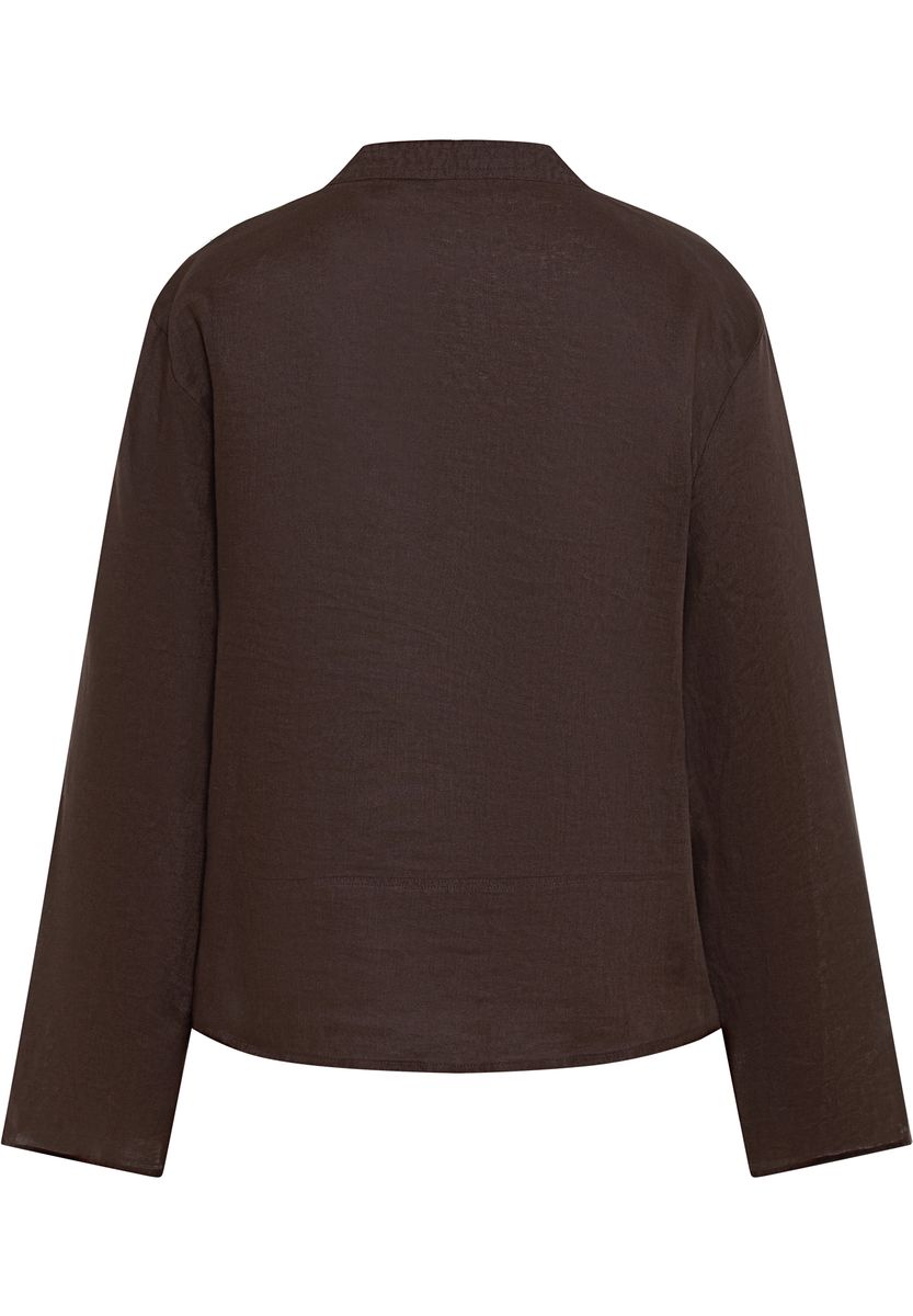 Leinenbluse mit Split-Neck Ausschnitt