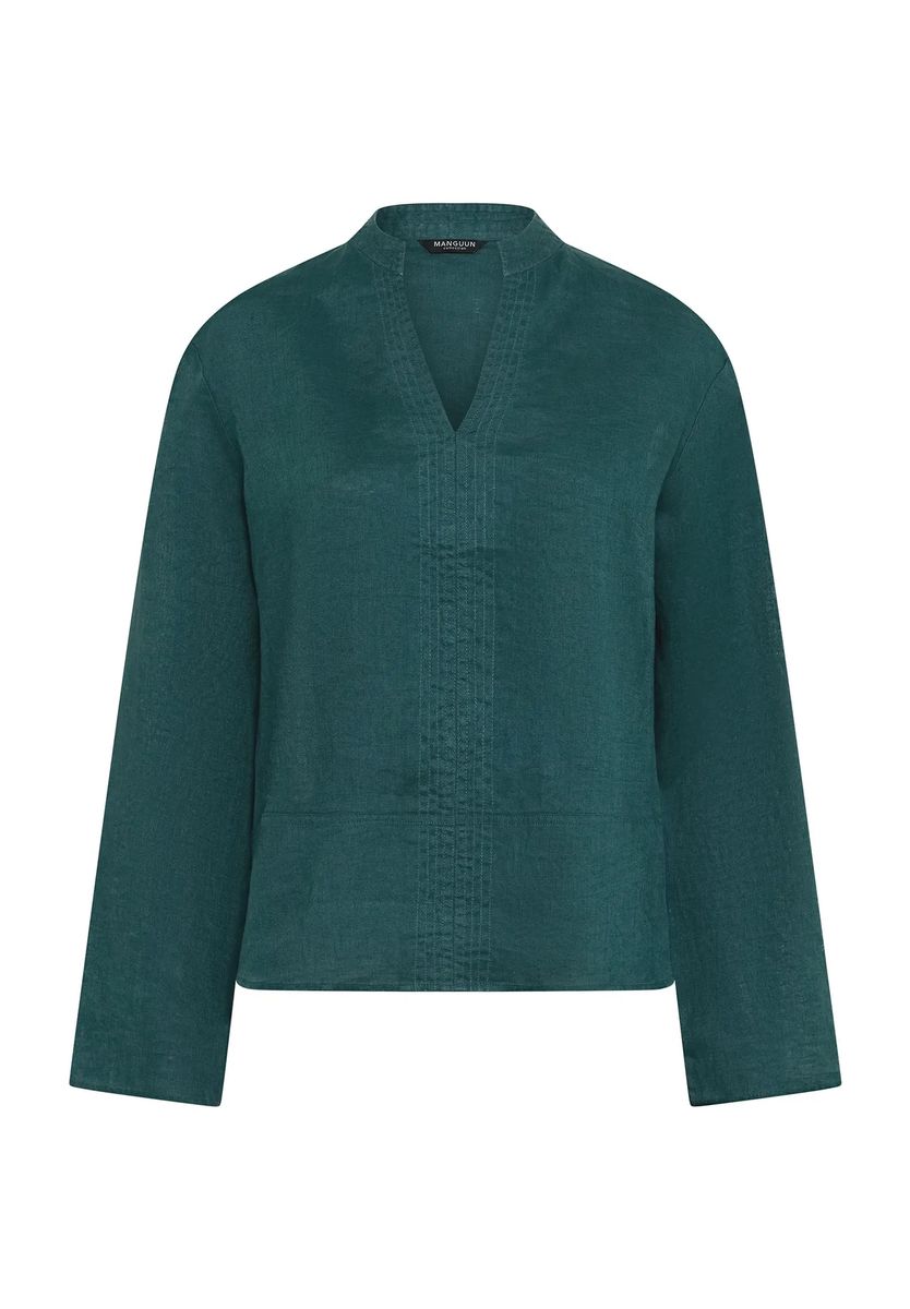 Minimalistische Leinenbluse mit Split-Neck