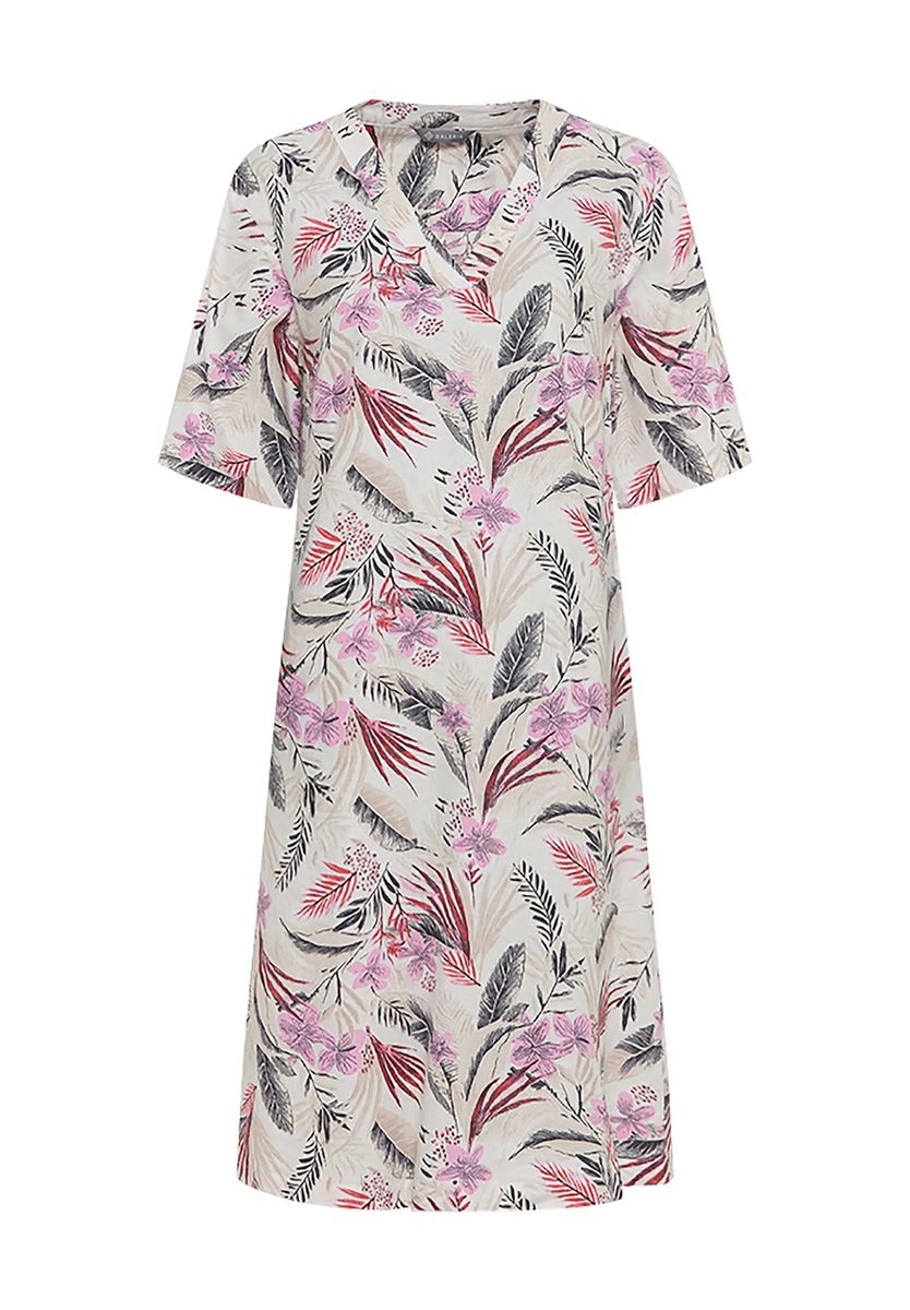 Tropisches Shirtkleid mit V-Ausschnitt
