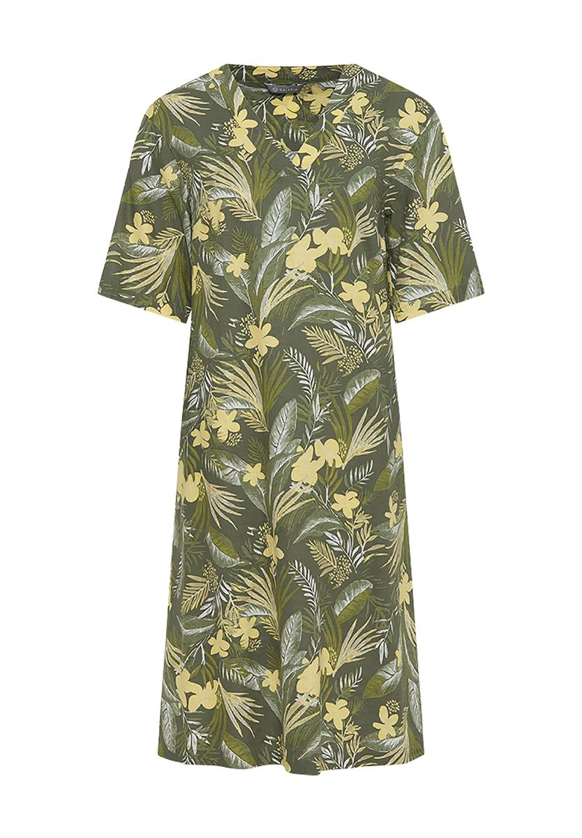 Shirtkleid mit tropischem Blättermuster