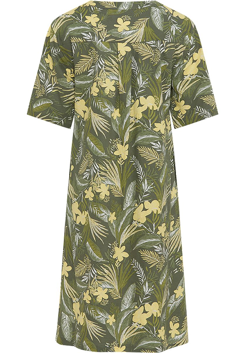 Shirtkleid mit tropischem Blättermuster