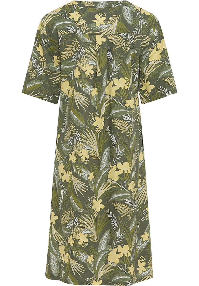 Shirtkleid mit tropischem Blättermuster