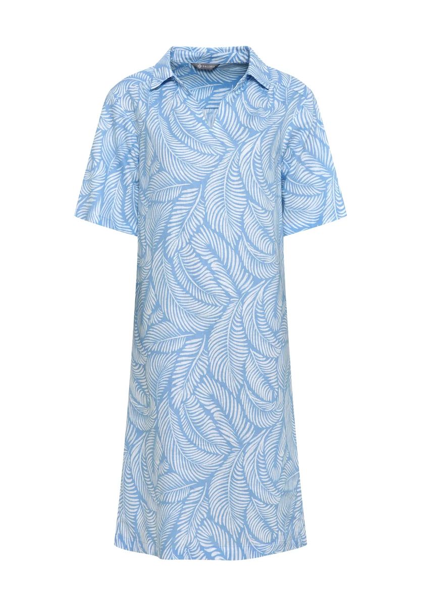 Leinenkleid mit tropischem Blattmuster
