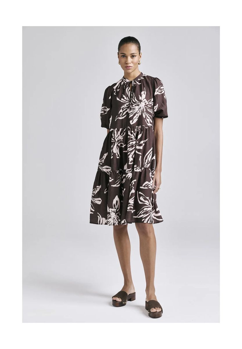 Gestuftes Midikleid mit Botanik-Print