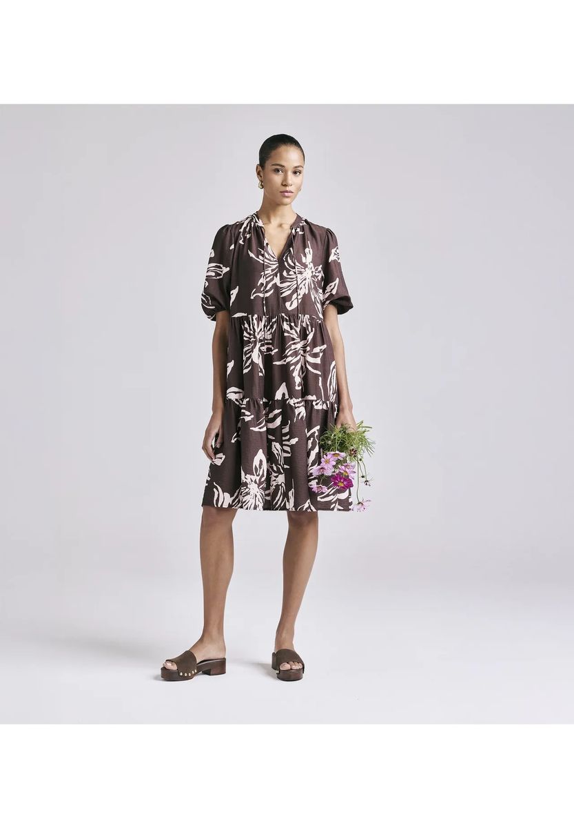 Gestuftes Midikleid mit Botanik-Print