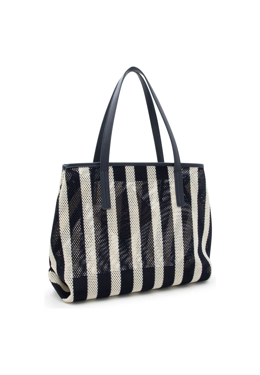 Gestreifte Mesh-Shopper-Tasche