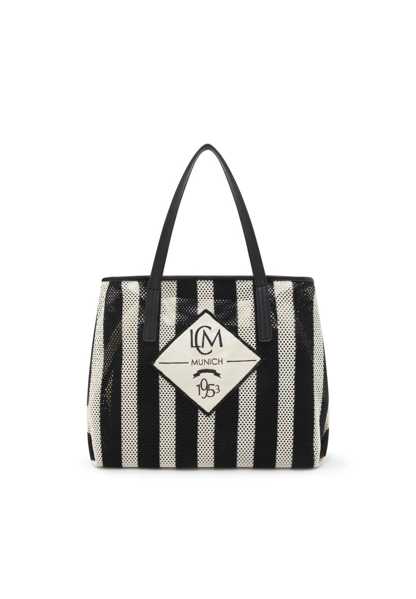 Gestreifter Mesh-Shopper mit Logo-Patch