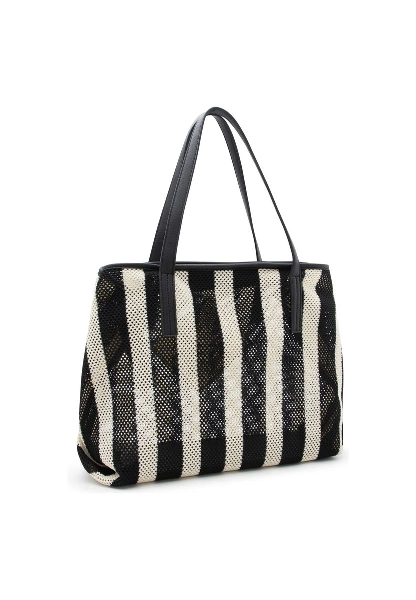Gestreifter Mesh-Shopper mit Logo-Patch