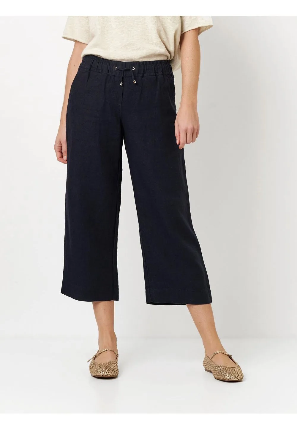 Gerade geschnittene Leinen-Culotte mit Kordelzug