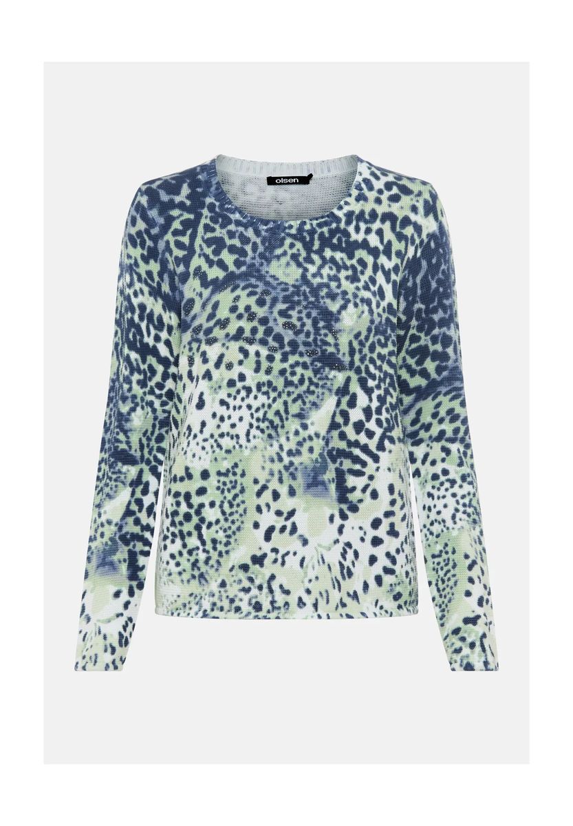 Feinstrick-Baumwollpullover mit Animal-Print