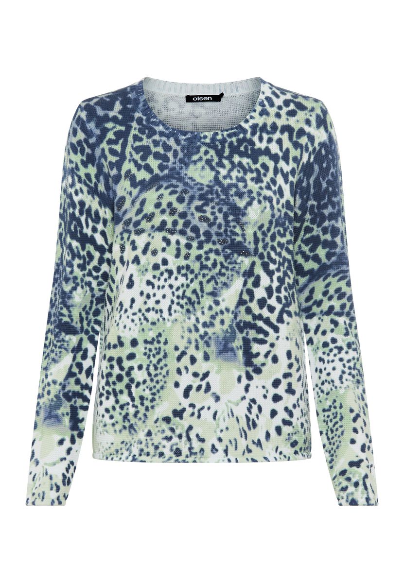 Feinstrick-Baumwollpullover mit Animal-Print