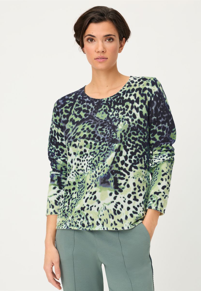 Feinstrick-Baumwollpullover mit Animal-Print